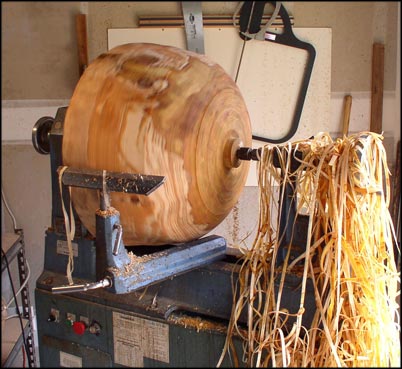 Wood turning lathe in Michaelis' studio
